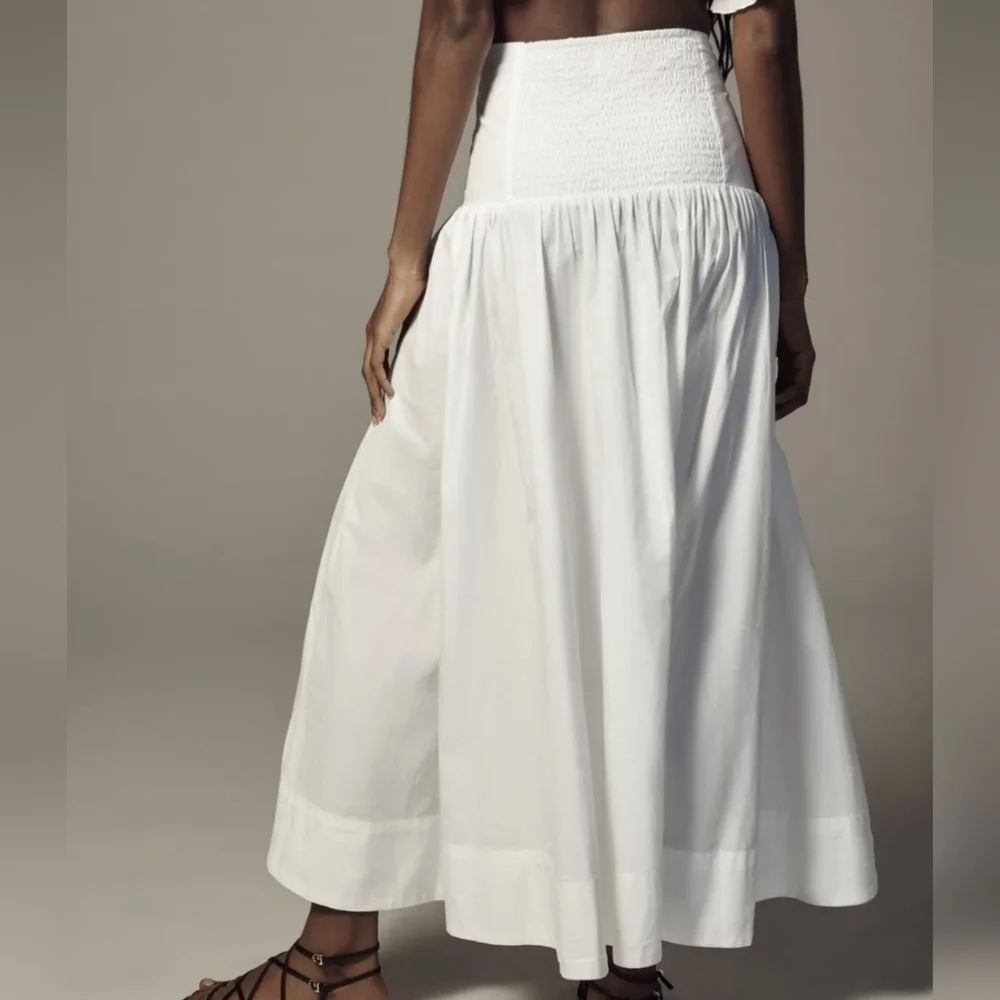 Anthropologie Poplin Tie Front Side Slit Midi Skirt in White Sz 1X NWT